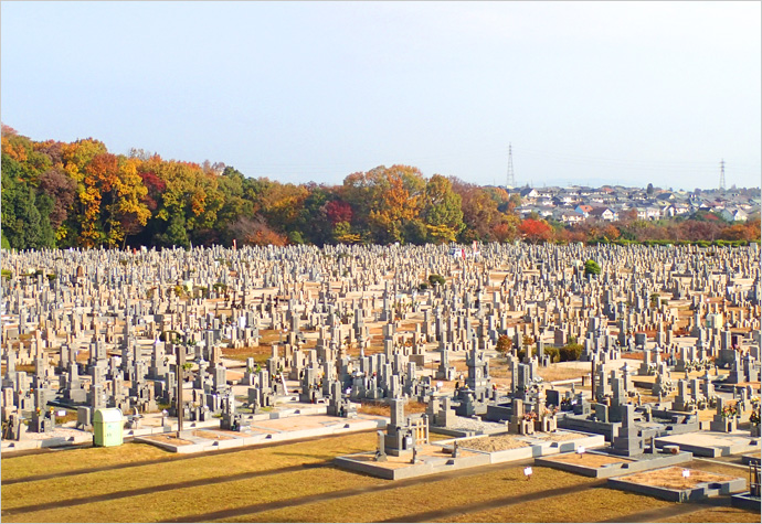 奈良県奈良市中町（富雄エリア）にある霊山寺東光院大霊園　日当たり良好な墓地（園内）写真
