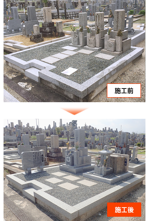 新規建墓、古い石塔を供養檀にまとめた例