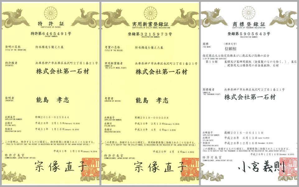 特許・実用新案・商標登録表